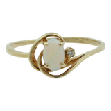 Ladies 10k Yellow Gold Opal Diamond Ring