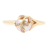 Ladies 14k Rose Gold Diamond and Rose Pearl Ring/ Rose Gold Diamond Pearl Ring/14k Real Gold Pearl Ring with Diamonds