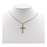 14k Tri-color Gold 19” Valentino Chain with Yellow Gold Cross Pendant/ Real Gold Cross Necklace/