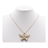 Ladies 14k Two-tone Gold 22” Butterfly Necklace/ Real Gold Buttery Necklace/ 14k Gold Curb Chain with Pendant