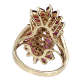 Vintage Estate Ladies 14k Yellow Gold Ruby and Diamond Cocktail Cluster Ring
