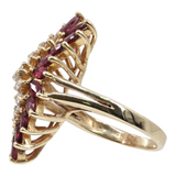 Vintage Estate Ladies 14k Yellow Gold Ruby and Diamond Cocktail Cluster Ring