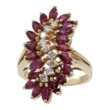 Vintage Estate Ladies 14k Yellow Gold Ruby and Diamond Cocktail Cluster Ring