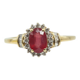 Ladies 10k Yellow Gold Ruby Diamond Cocktail Ring