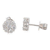 14k White Gold Cluster Diamond Floral Stud Earrings