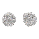 14k White Gold Cluster Diamond Floral Stud Earrings