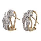 14k Two-Tone Cross-over Huggie Cubic Zirconia Earrings