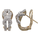14k Two-Tone Cross-over Huggie Cubic Zirconia Earrings