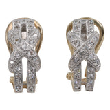 14k Two-Tone Cross-over Huggie Cubic Zirconia Earrings