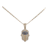 14k Yellow Gold Blue and White Gemstone Hamsa Pendant