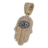 14k Yellow Gold Blue and White Gemstone Hamsa Pendant