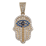 14k Yellow Gold Blue and White Gemstone Hamsa Pendant