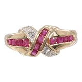 10k Yellow Gold Ruby and Diamond Cross Band Cocktail Ring