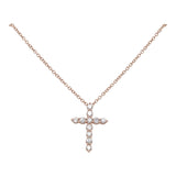 14K Rose Gold Adjustable Chain-link Necklace with Diamond Cross