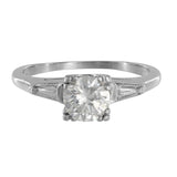 Platinum Diamond Solitaire With Baguettes Accents Engagement Ring 0.96Ctw