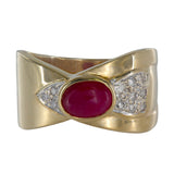14K Yellow Gold Ruby And Diamond Cocktail Vintage Ring