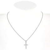 14K White Gold Diamond Cross Pendant Rolo Link Chain Necklace