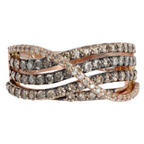 14K Rose Gold White And Light Brown Diamond Wavy Crossover Ring