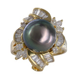 18K Yellow Gold Diamond And Tahitian Pearl Cocktail Ring