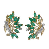 14K Yellow Gold Diamond And Emerald Vintage Cocktail Earrings
