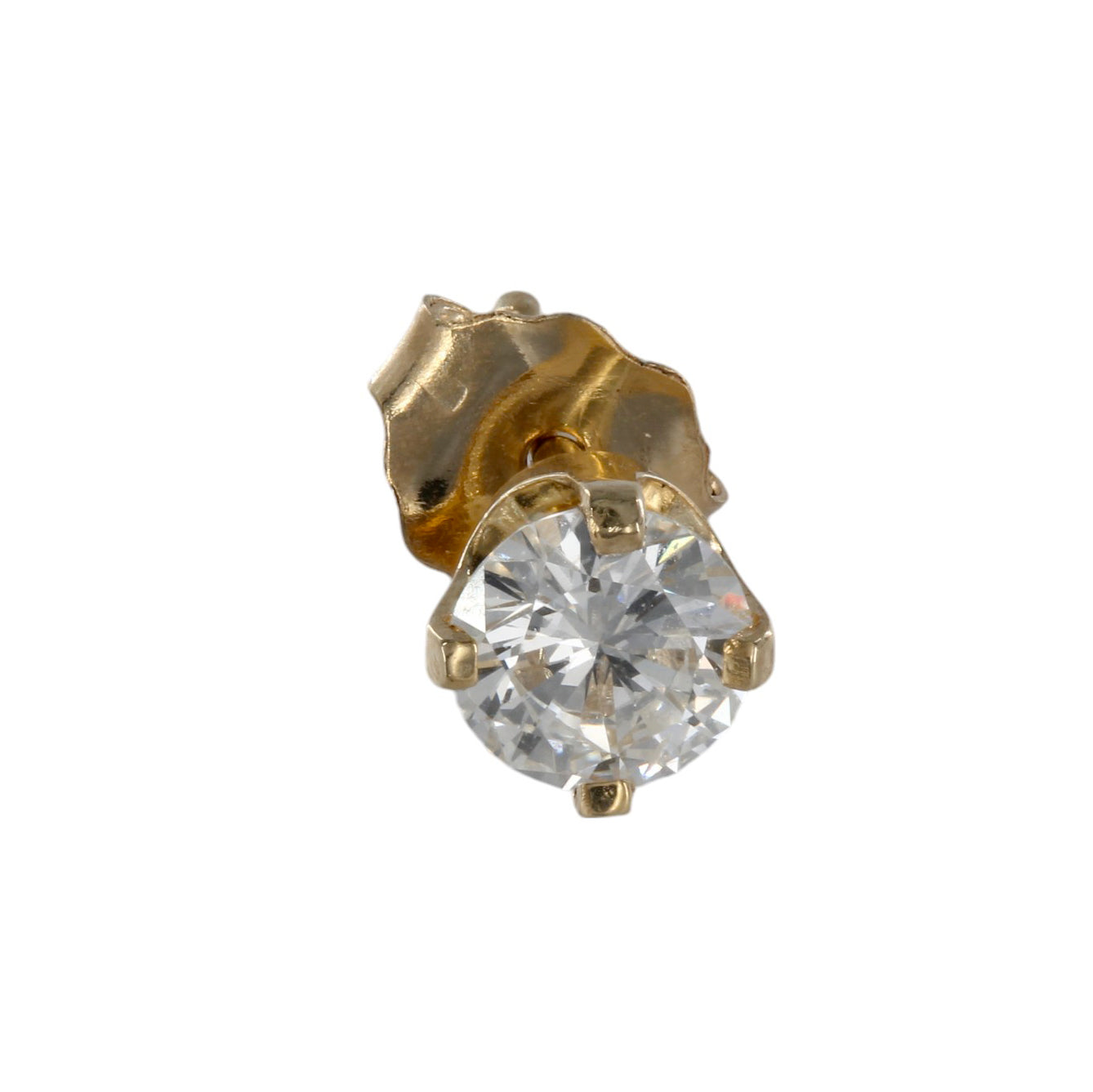 14K Yellow Gold Diamond Round Single Stud Earring