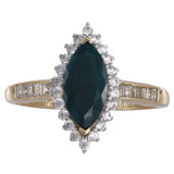 10k Yellow Gold Natural Emerald Marquise Cut Diamond Halo Cocktail Ring