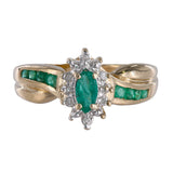 10K Yellow Gold Natural Emerald And Diamond Cocktail Ring 0.52Ctw