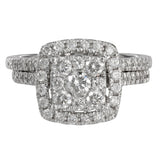 14K White Gold Diamond Cluster Engagement Ring And Wedding Band Set 0.84Ctw