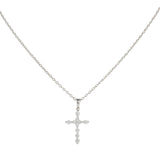 14K White Gold Diamond Cross Pendant Rolo Link Chain Necklace