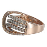 14K Rose Gold White And Light Brown Diamond Wavy Crossover Ring