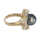 18K Yellow Gold Diamond And Tahitian Pearl Cocktail Ring