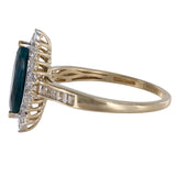 10k Yellow Gold Natural Emerald Marquise Cut Diamond Halo Cocktail Ring