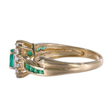 10K Yellow Gold Natural Emerald And Diamond Cocktail Ring 0.52Ctw