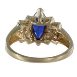 14K Yellow Gold Sapphire Marquise Cut And Diamonds Vintage Ring