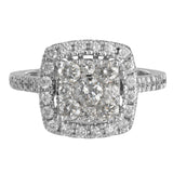 14K White Gold Diamond Cluster Engagement Ring And Wedding Band Set 0.84Ctw