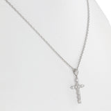 14K White Gold Diamond Cross Pendant Rolo Link Chain Necklace