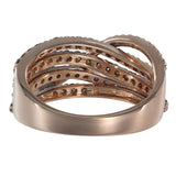 14K Rose Gold White And Light Brown Diamond Wavy Crossover Ring