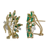 14K Yellow Gold Diamond And Emerald Vintage Cocktail Earrings