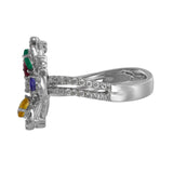 18K White Gold Diamond And Colored Stones Flower Jewelry Set
