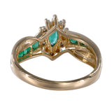 10K Yellow Gold Natural Emerald And Diamond Cocktail Ring 0.52Ctw