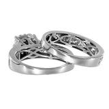 Juego de anillos de compromiso con diamantes en montura de canales en racimo de oro blanco de 14 k