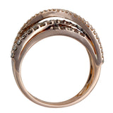 14K Rose Gold White And Light Brown Diamond Wavy Crossover Ring
