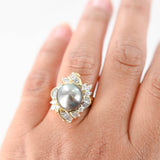 18K Yellow Gold Diamond And Tahitian Pearl Cocktail Ring