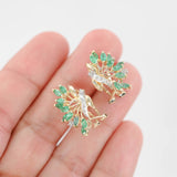 14K Yellow Gold Diamond And Emerald Vintage Cocktail Earrings