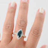 10k Yellow Gold Natural Emerald Marquise Cut Diamond Halo Cocktail Ring