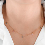 18K Yellow Gold Black Diamond And Ruby Moon & Star Charm Necklace