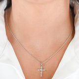14K White Gold Diamond Cross Pendant Rolo Link Chain Necklace