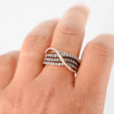 14K Rose Gold White And Light Brown Diamond Wavy Crossover Ring