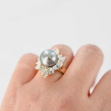 18K Yellow Gold Diamond And Tahitian Pearl Cocktail Ring