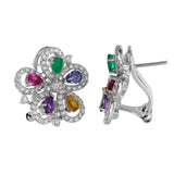 18K White Gold Diamond And Colored Stones Flower Jewelry Set